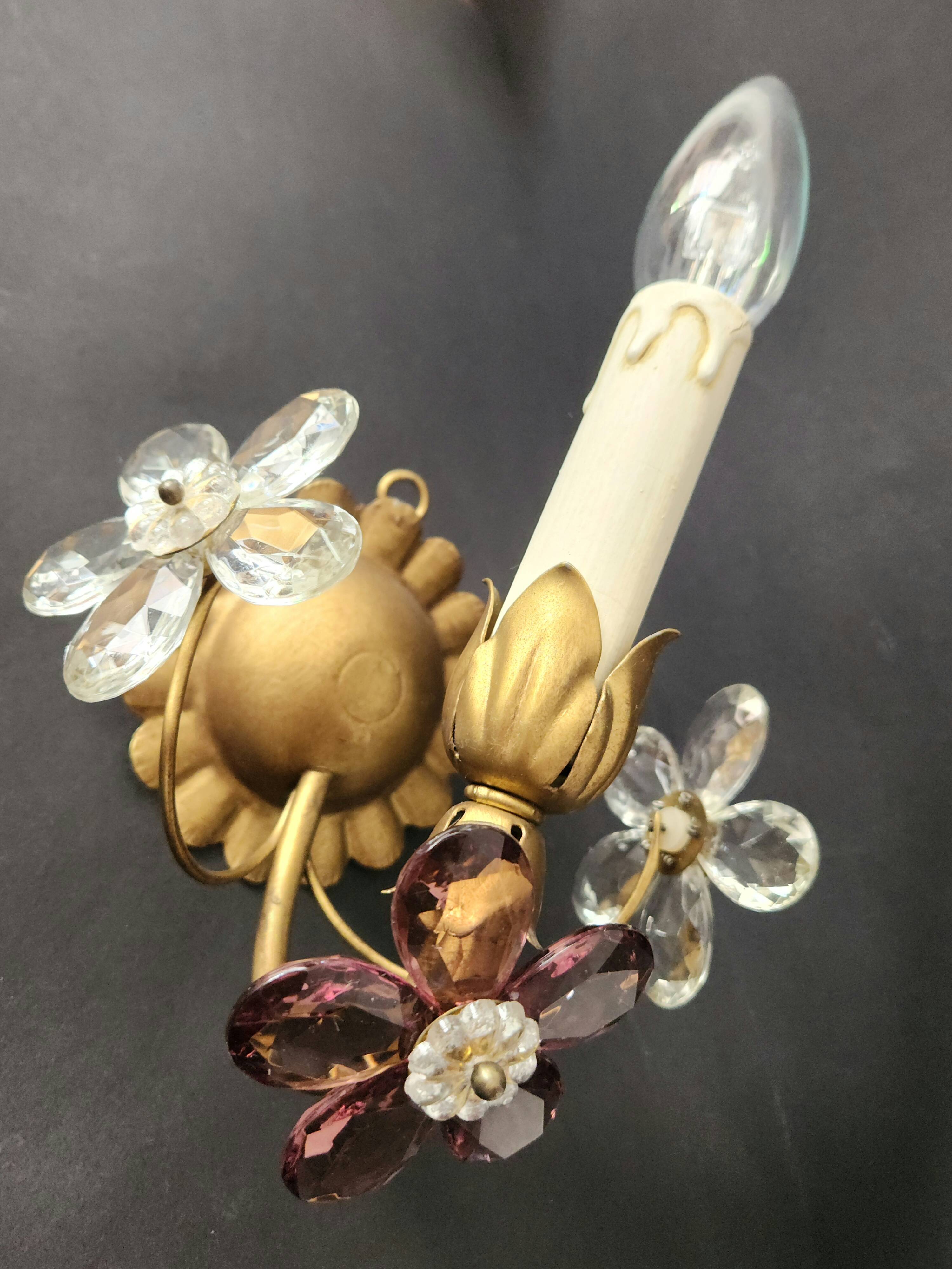 Set vergoldet Wandlampe Murano Kristall