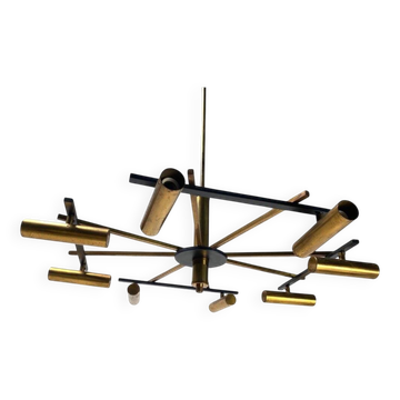 Mid-Century Ceiling Light in Brass & Metal from Stilnovo, Italy, 1950s