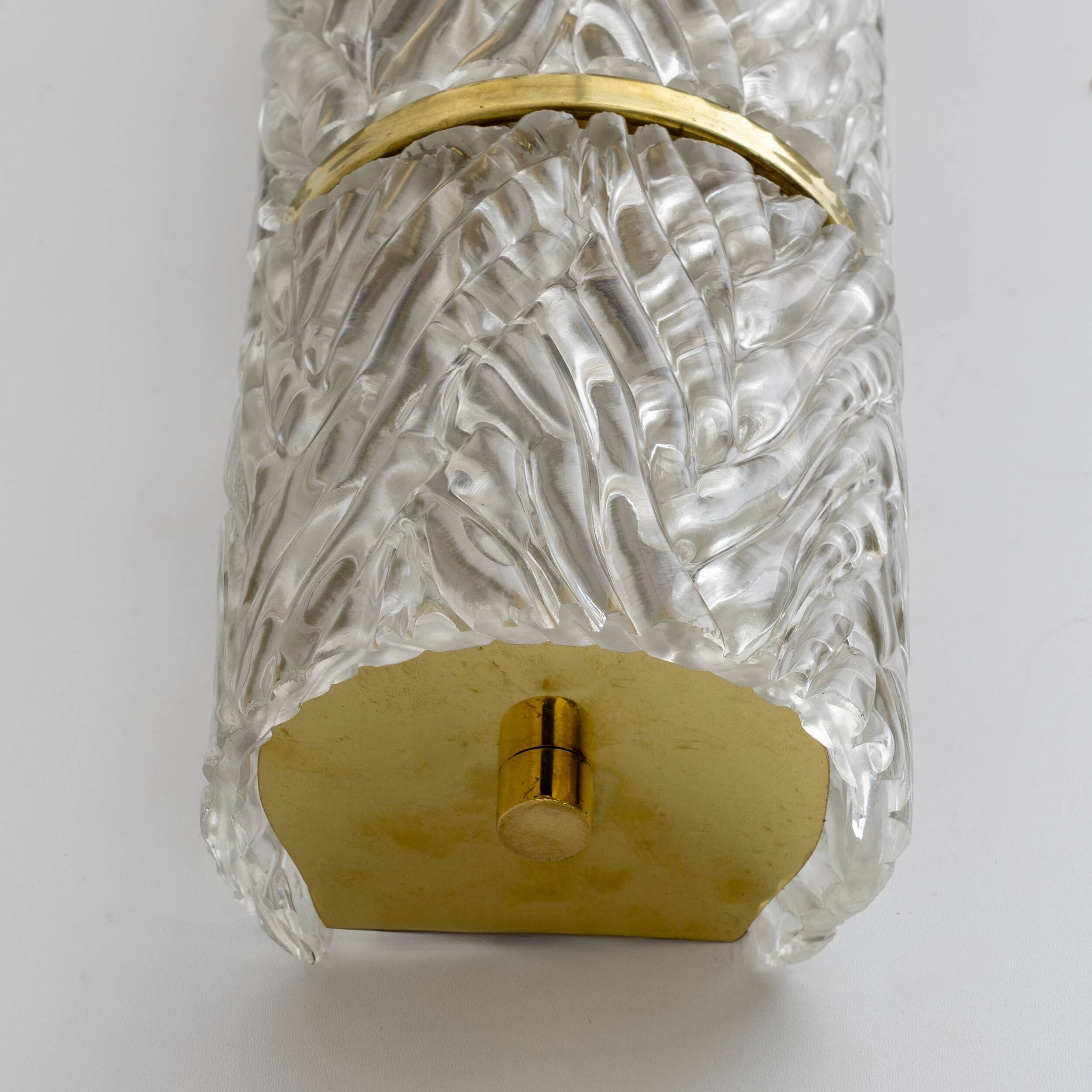 Pair of Modern Italian Brass and Murano Glass Textured Wall Sconces