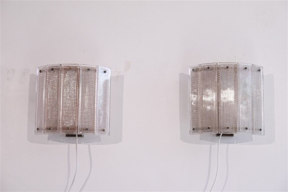Pair of Scandinavian wall lights in brass and glass 1970