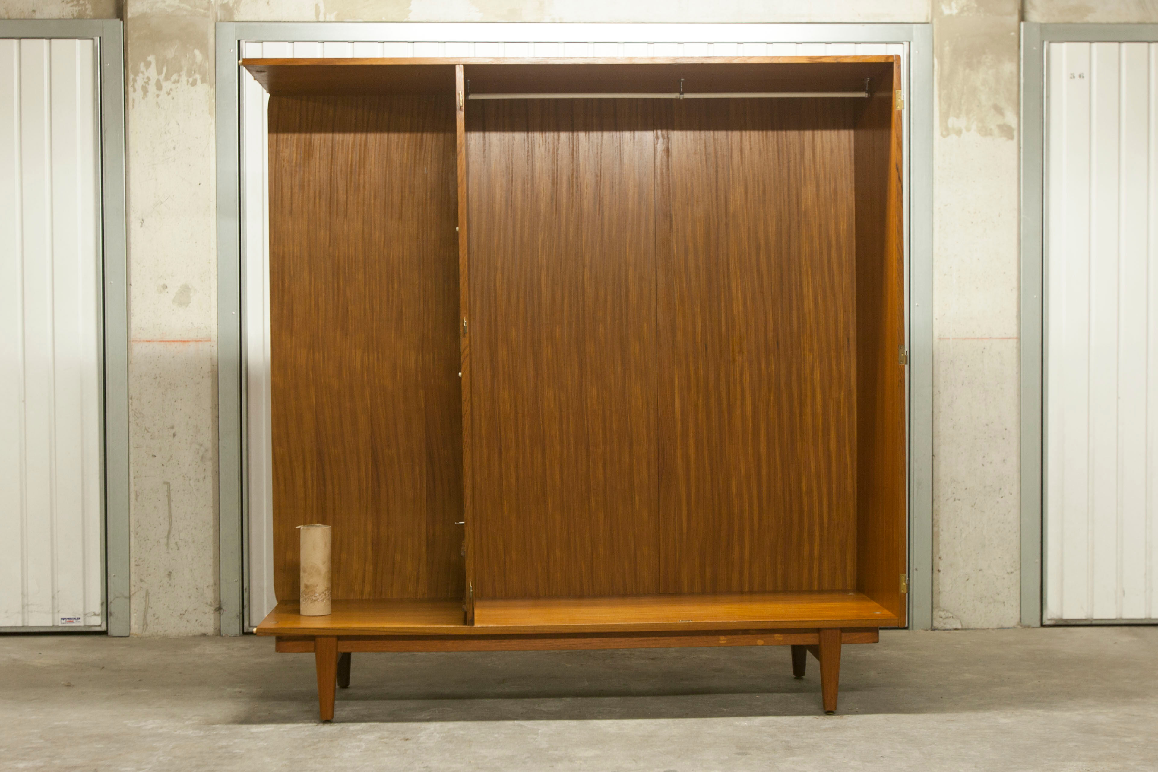 Danish Scandinavian wardrobe signed Sven Ellekaer 1960 3 doors 2 drawers with mounting plan