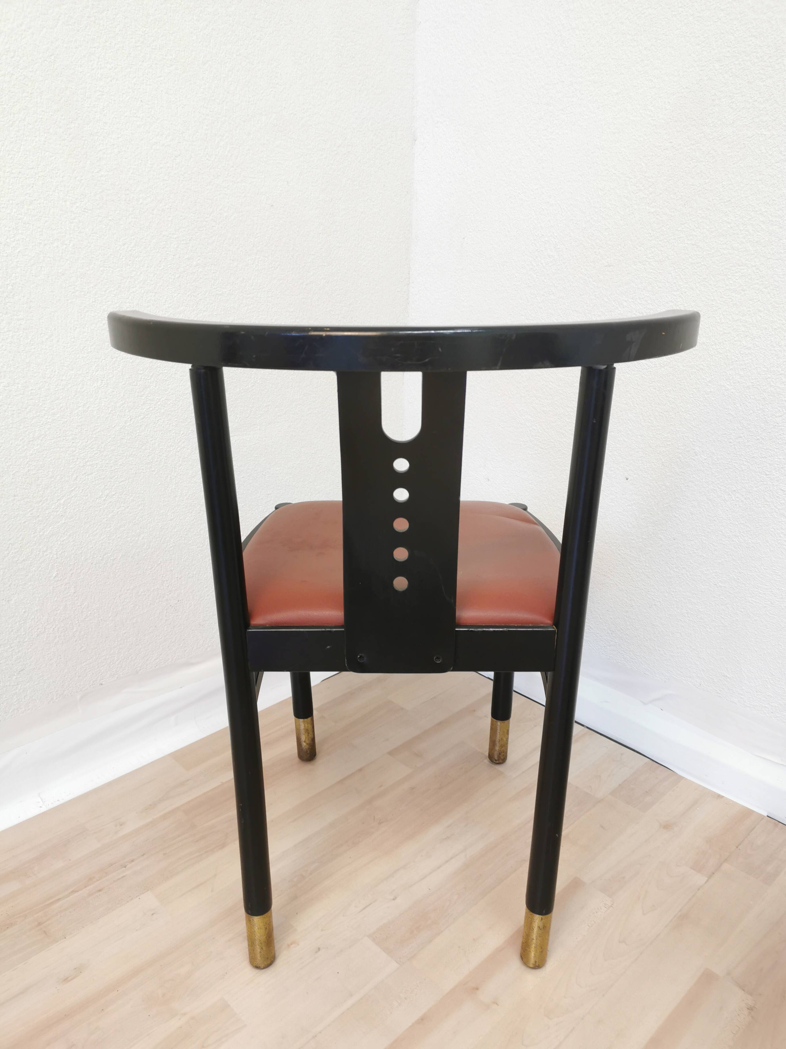 Vintage THONET Bentwood Dining Chair: Postmodern Brown Leather Seat