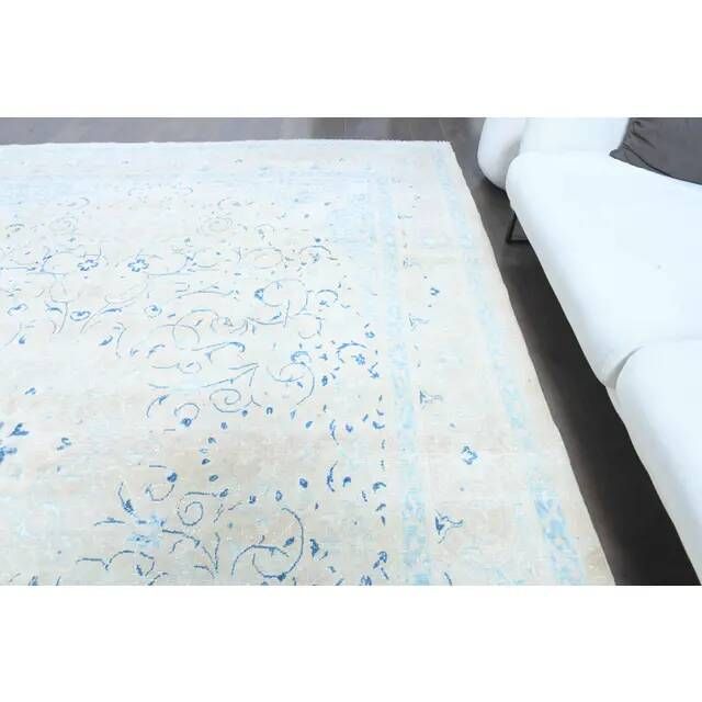 1970s Vintage Persian Handmade Wool Cotton Light Blue Area Rug 291x397