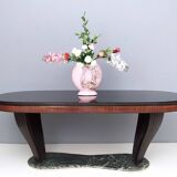 Dining Table by Vittorio Dassi with Oval Black Opaline Glass Top and Marble Base