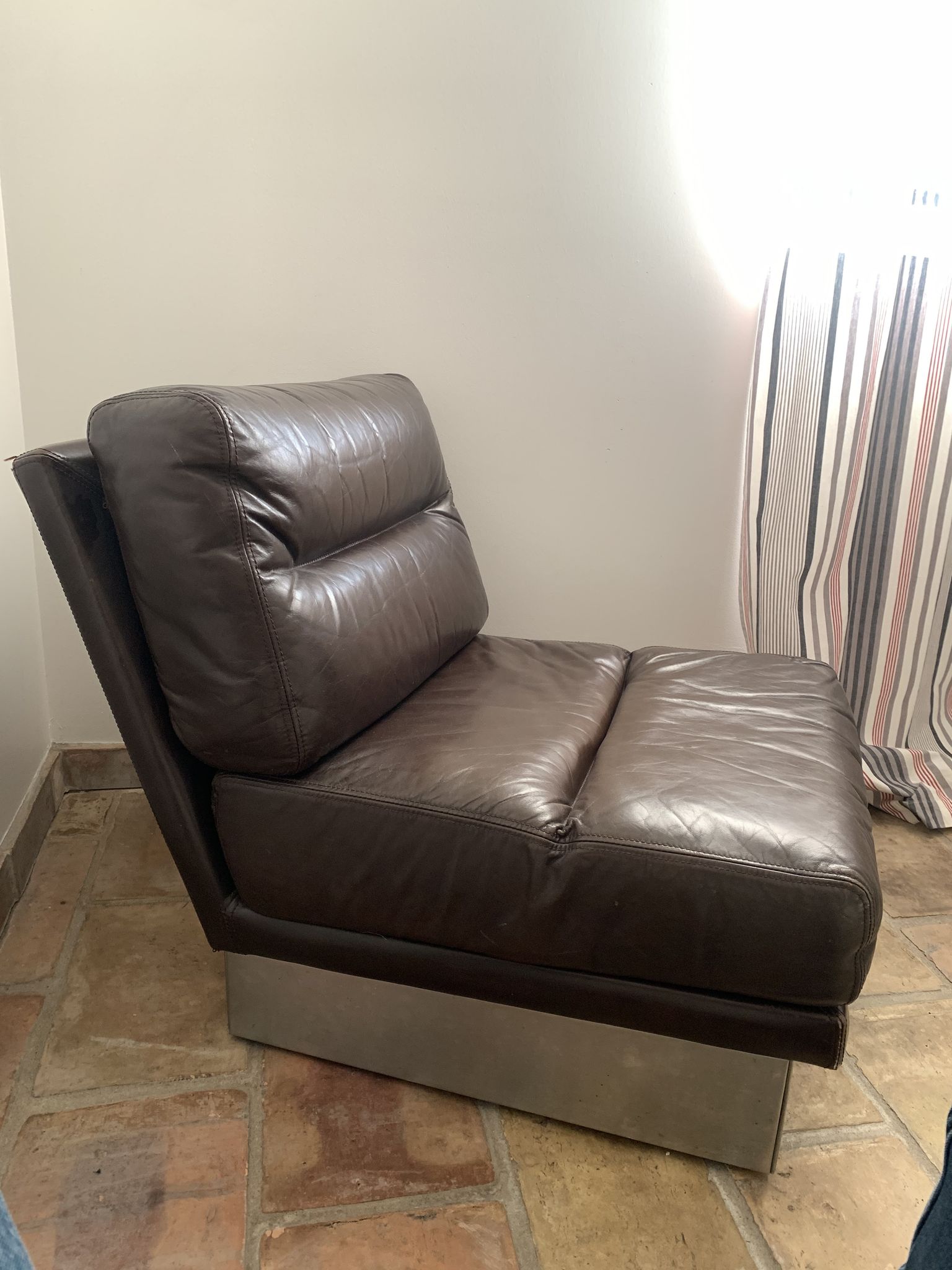 Duo of armchairs in leather 1960 rock and bobois