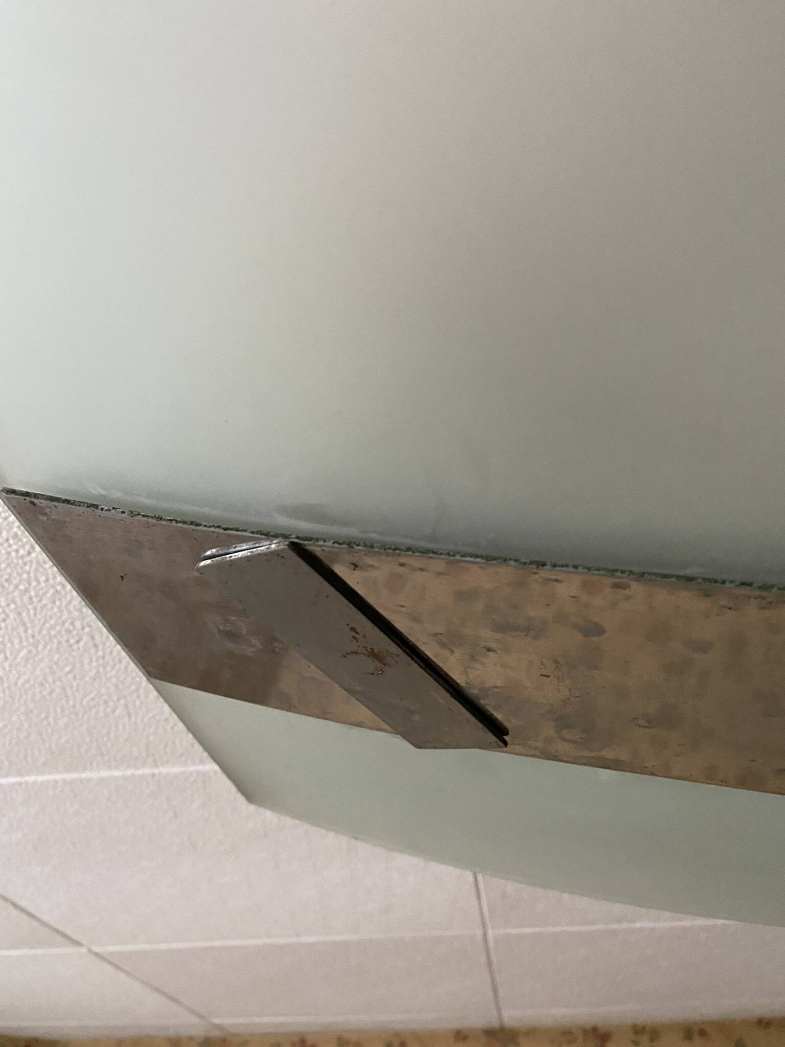 Rectangular ceiling light / chandelier in sandblasted glass and vintage Art Deco chrome