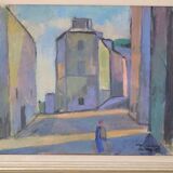 Huile sur toile paysage urbain 1951