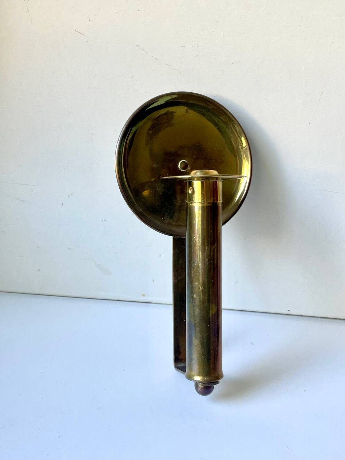 Vintage brass Scandinavian Art Deco wall candle holder sconce