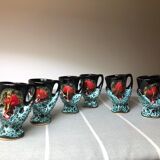 Old coquetiers signed Vallauris Turquoise and Red