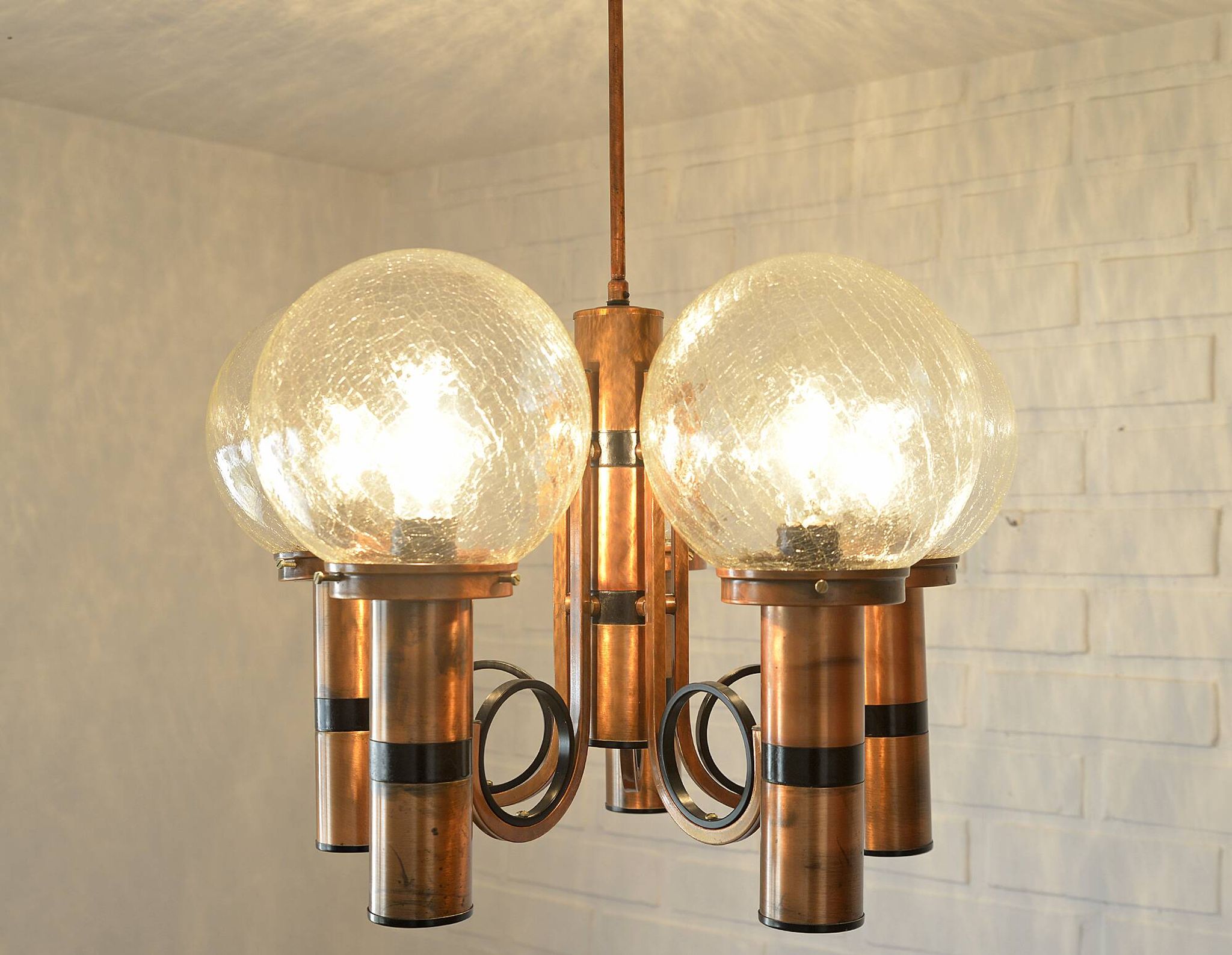 X Large vintage copper chandelier 1980's brutalist hanging light MCM