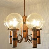 X Large vintage copper chandelier 1980's brutalist hanging light MCM
