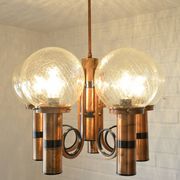 X Large vintage copper chandelier 1980's brutalist hanging light MCM