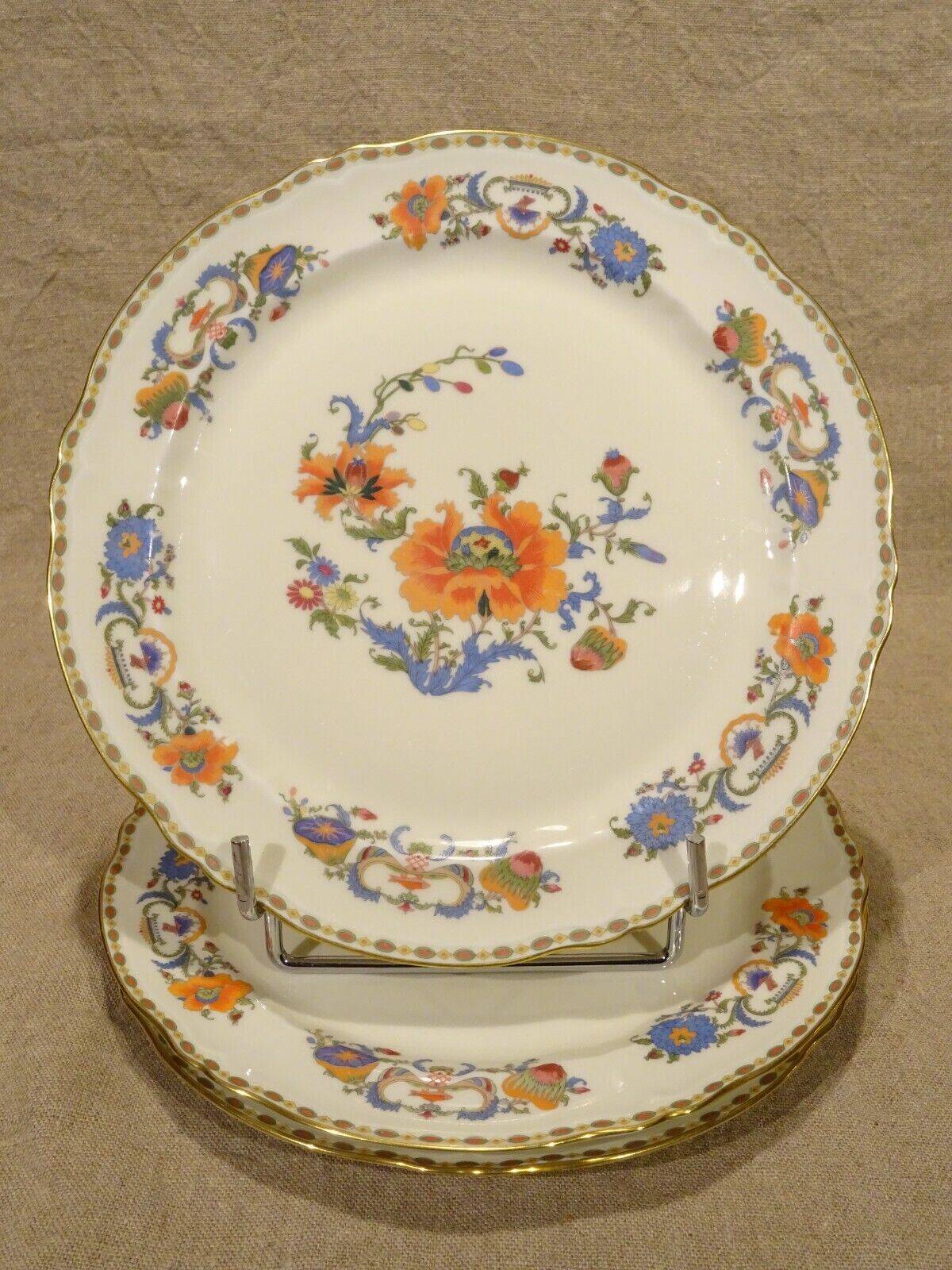 3 Limoges Raynaud porcelain flat plates, Old China Damon decor