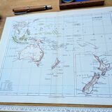 L'Océanie, carte Vintage, 1887, Authentique.