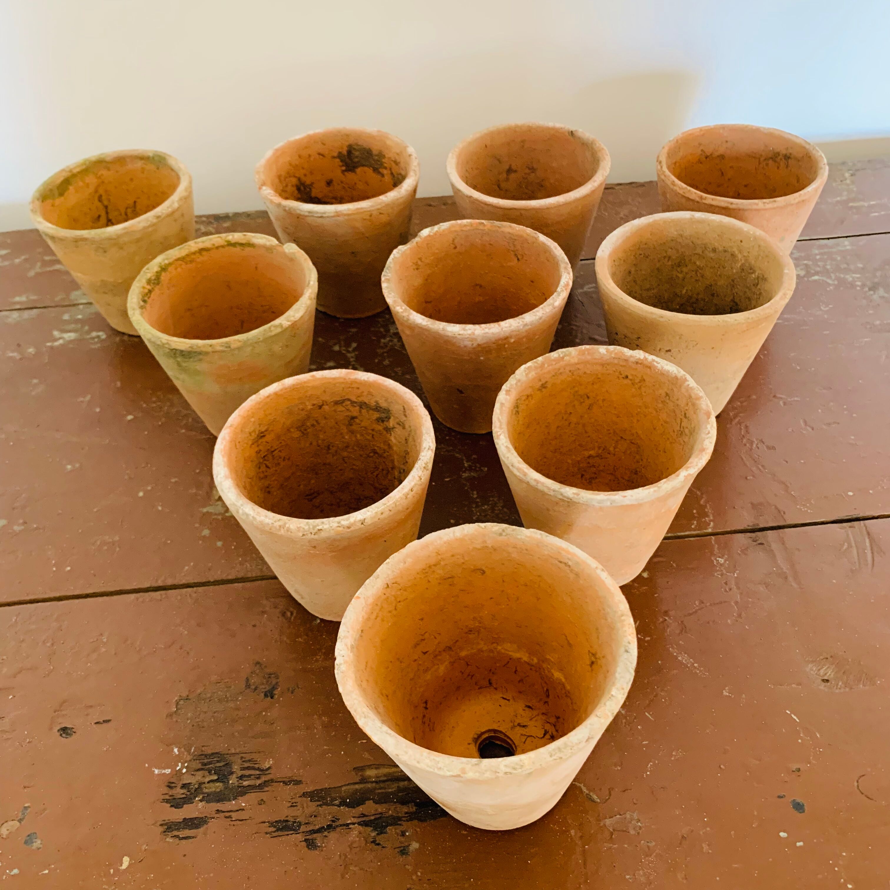 Set of 10 terracotta pots circa 1930 graineterie