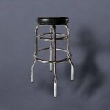 Vintage bar stool in black skai and chrome metal