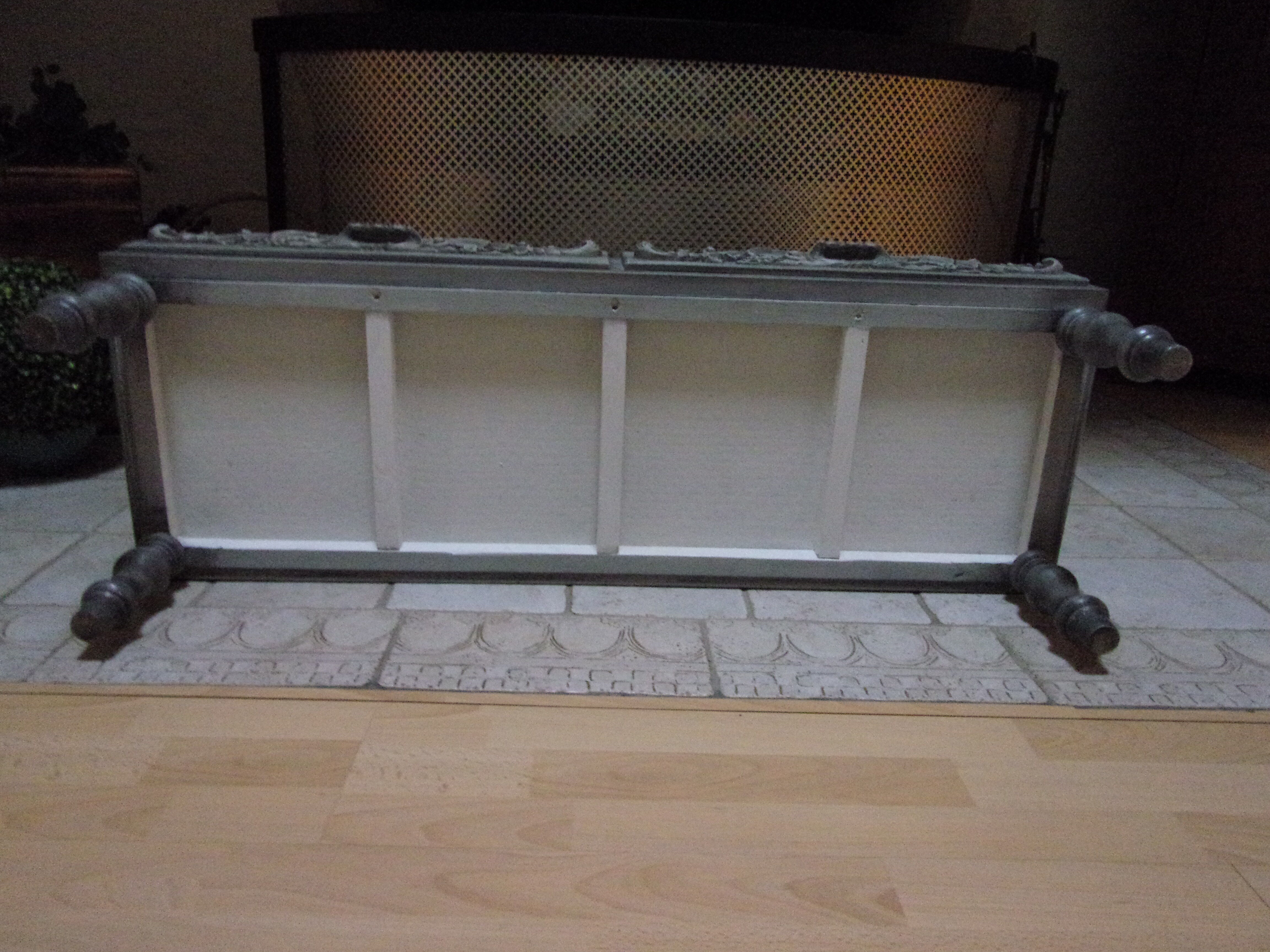 Large baroque style interior planter in gray patinated wood