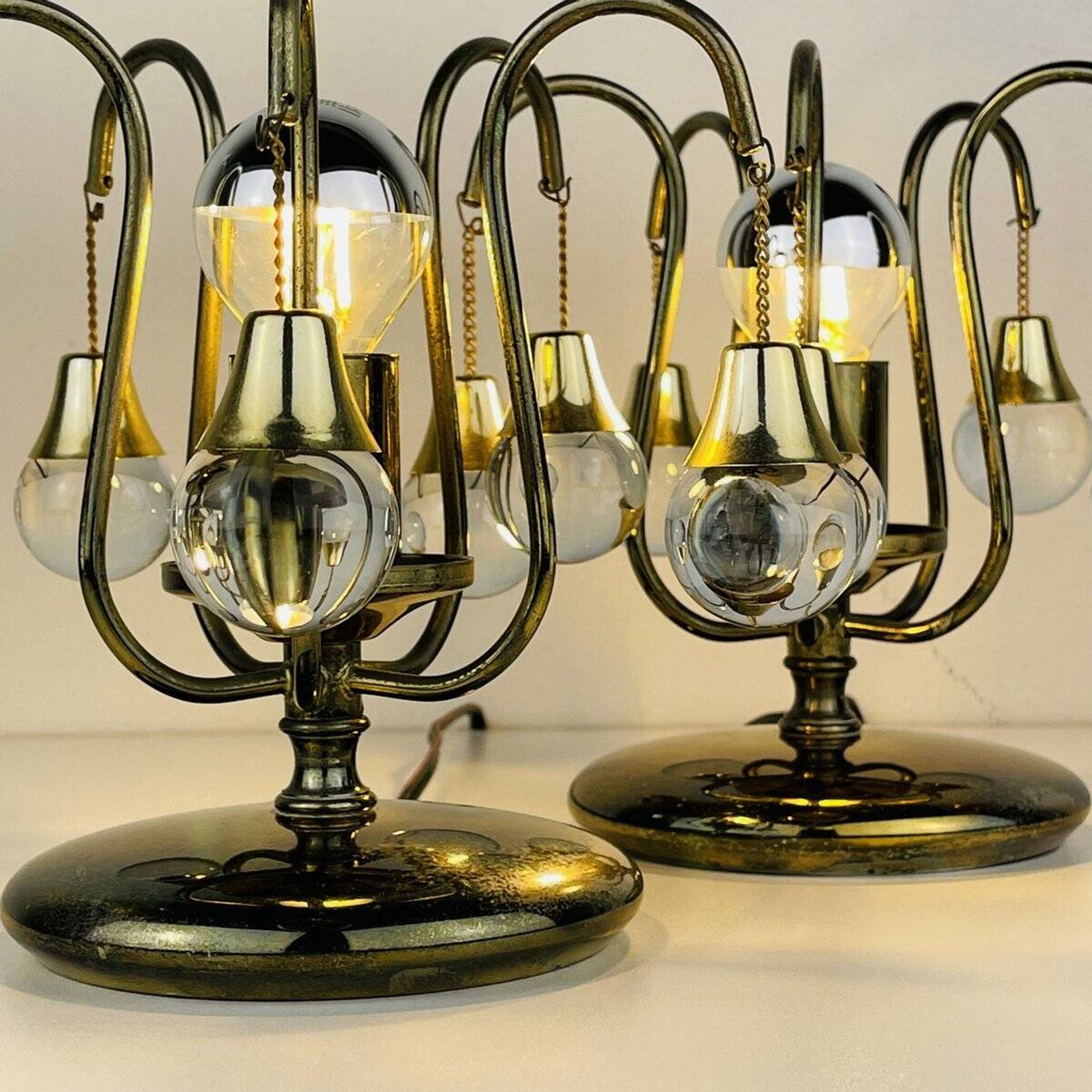 Vintage glass ball table lamps, Italy, 1960s, set of 2