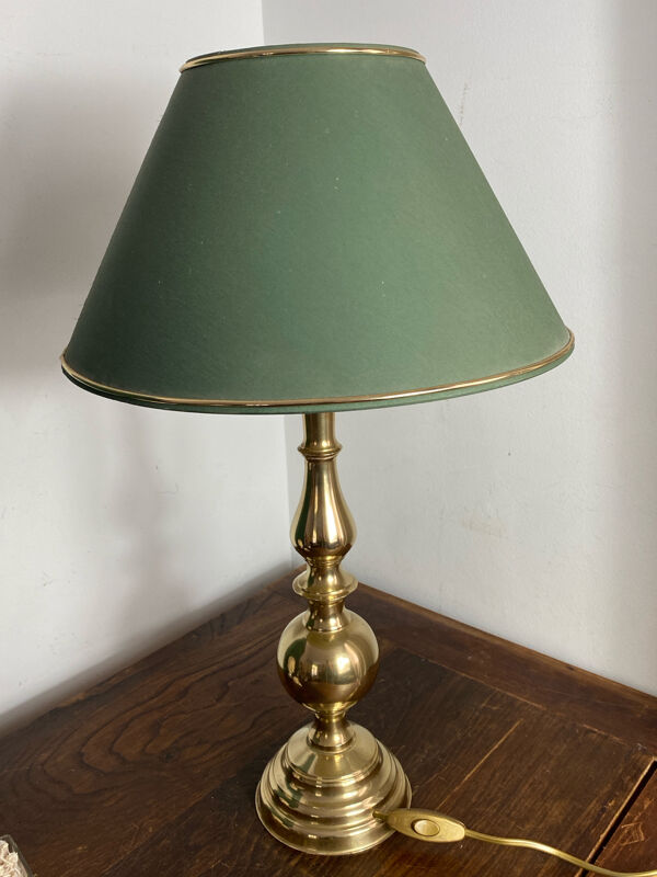 Lampe en laiton, abat-jour en tissus