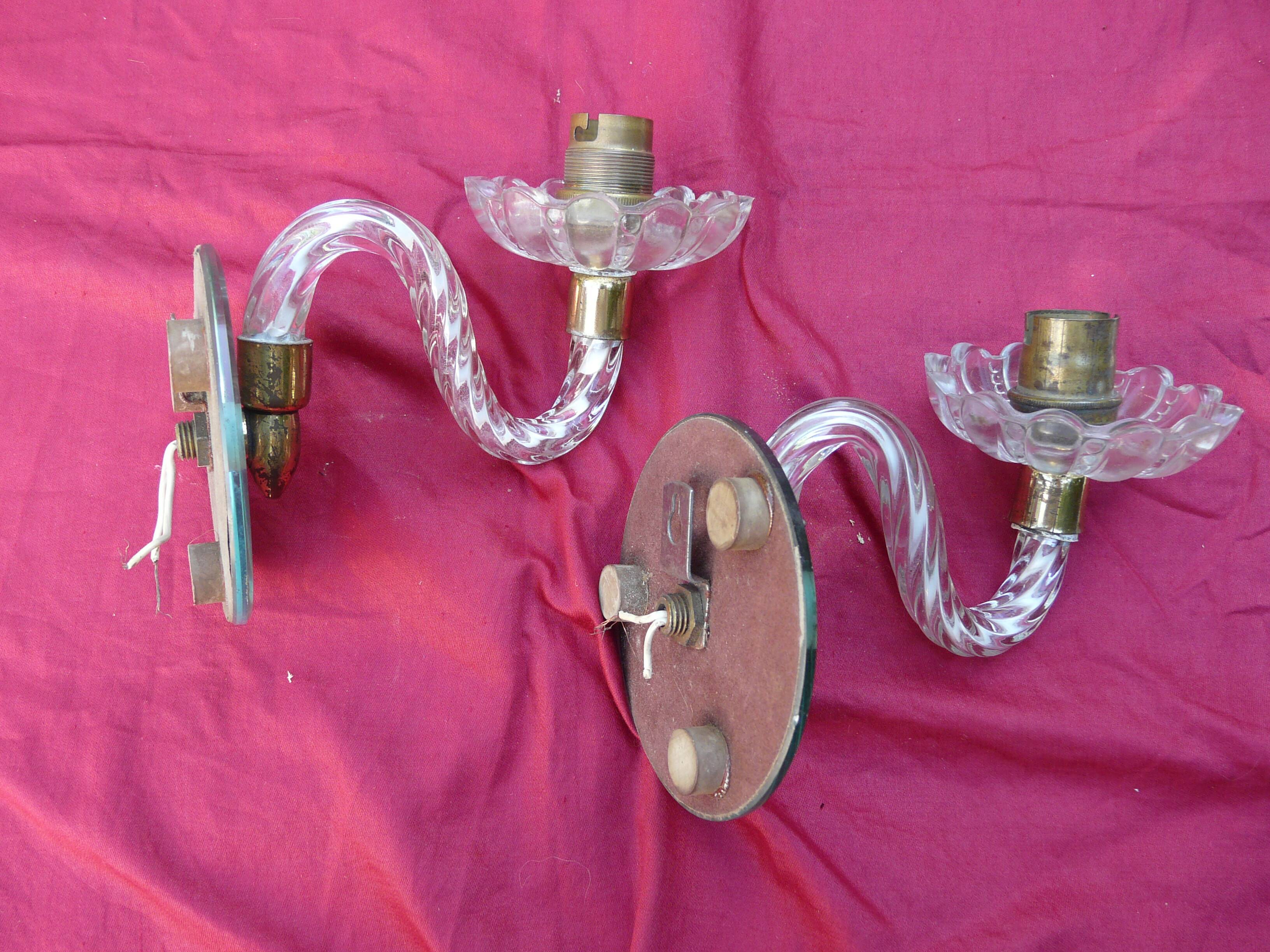 Pair of cup mirror sconces, Murano, vintage, 1940s
