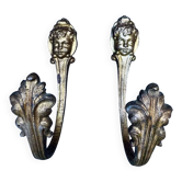 Pair of bronze putti coat hooks signed Art Nouveau period