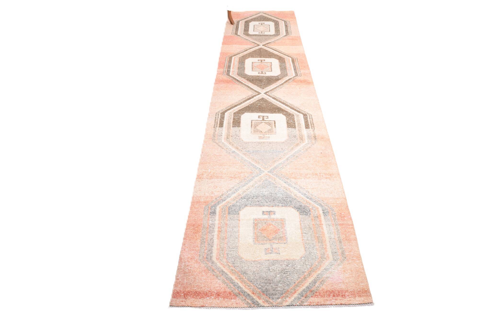 3x12 Pale Red & Brown Antique Vintage Runner Rug, 83x383Cm
