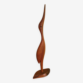 Sculpture héron en teck design scandinave Mid-Century