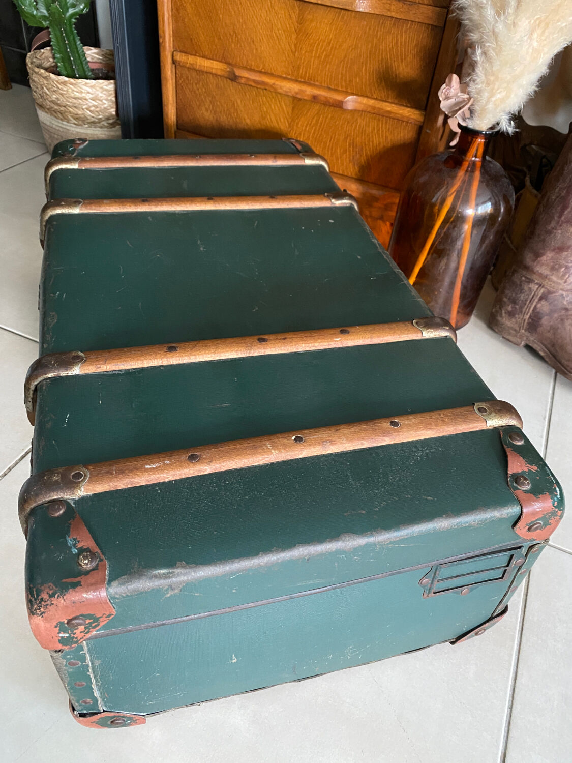 Old vintage travel trunk