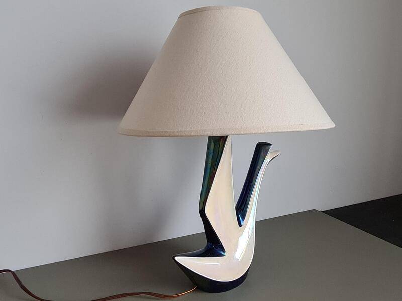 Vintage ceramic table lamp – mid-century sculptural lamp – modern Art Deco lighting – designer style statement lamp – French design