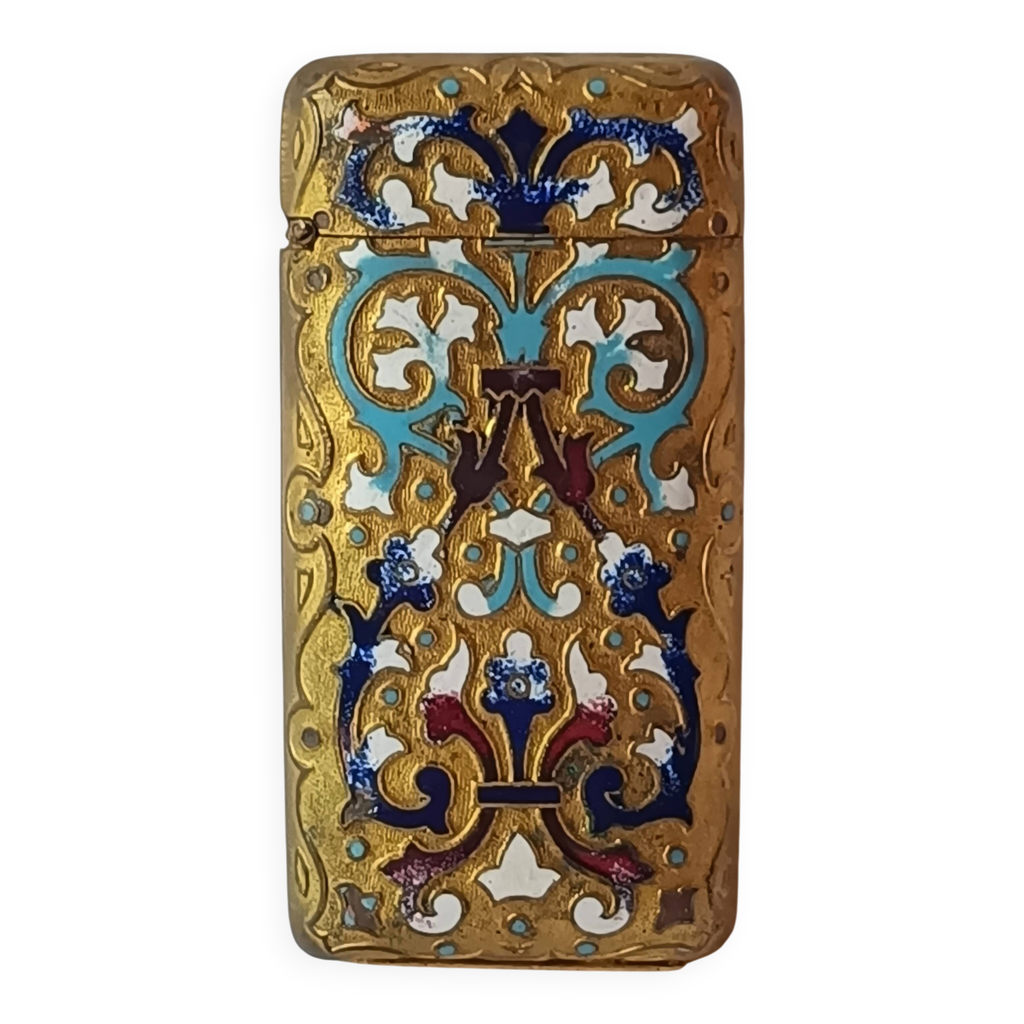 Ancien pyrogène émail cloisonné boite allumettes collection fumeur