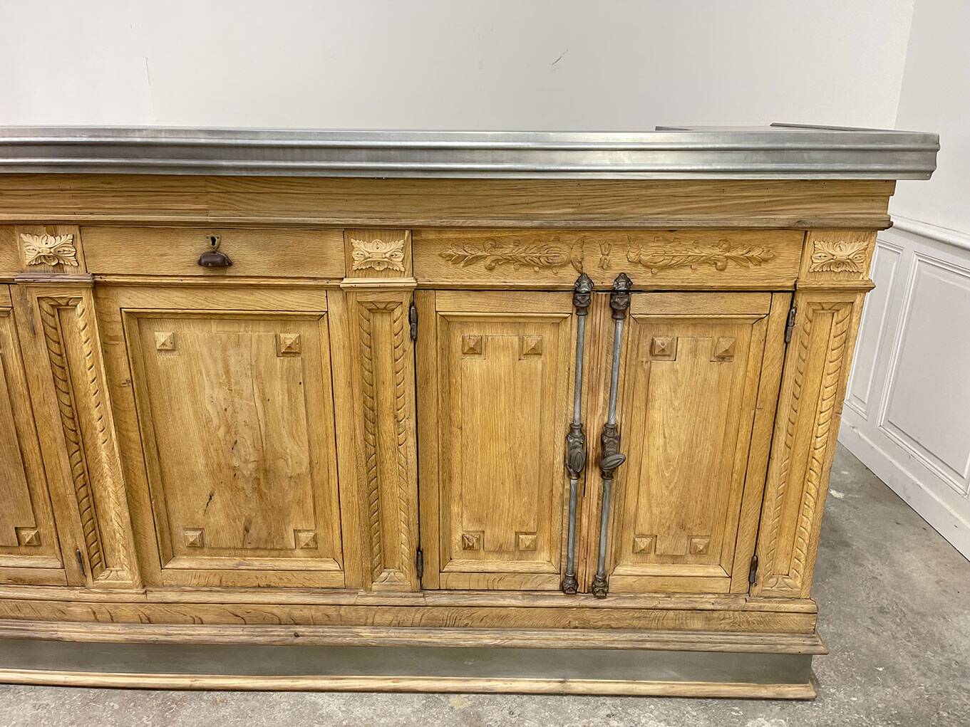 19th-century zinc and solid oak bar counter