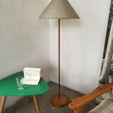 Wood and brass floor lamp