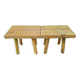 Paire de tables basse bois massif