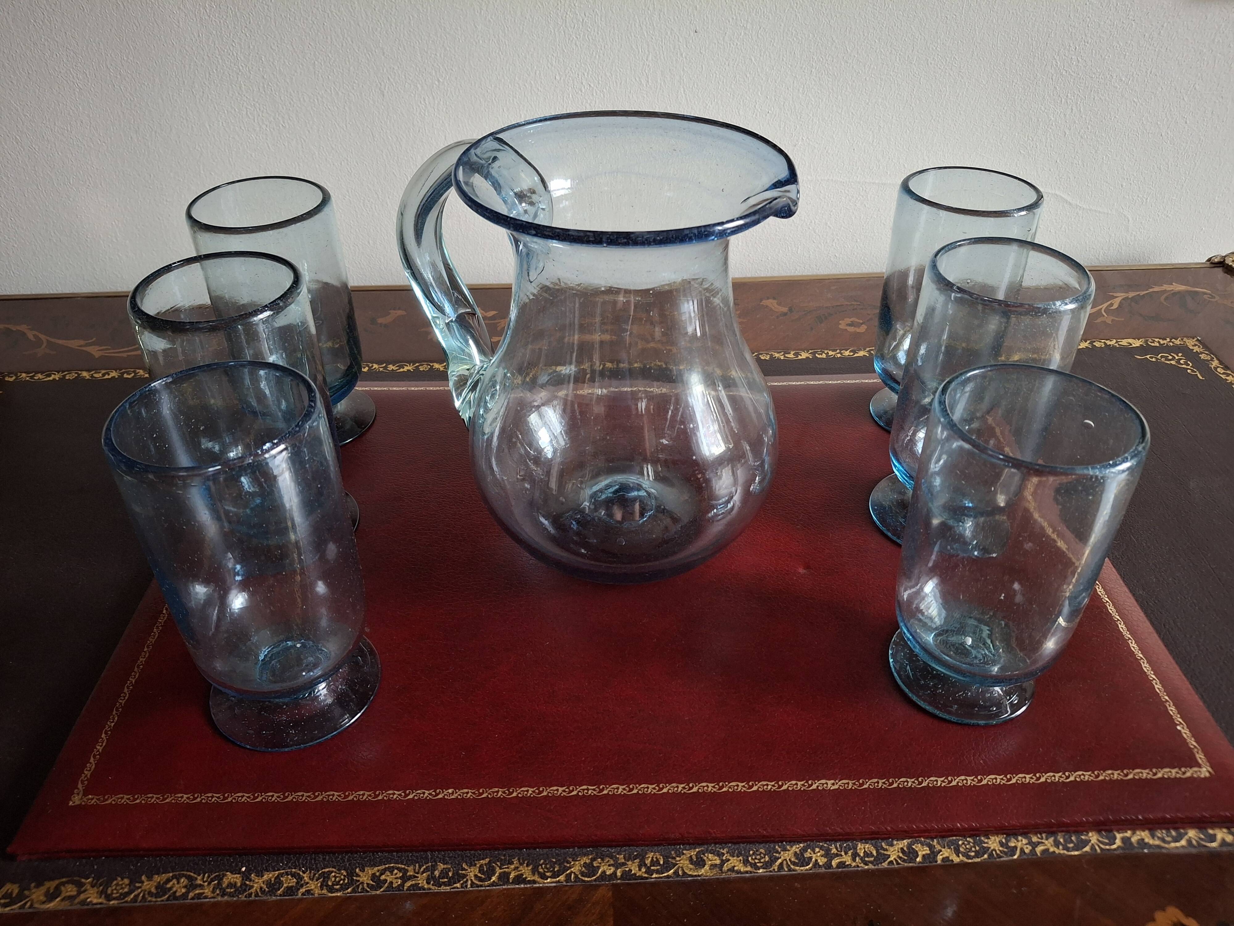 Service à orangeade en verre soufflé bullé