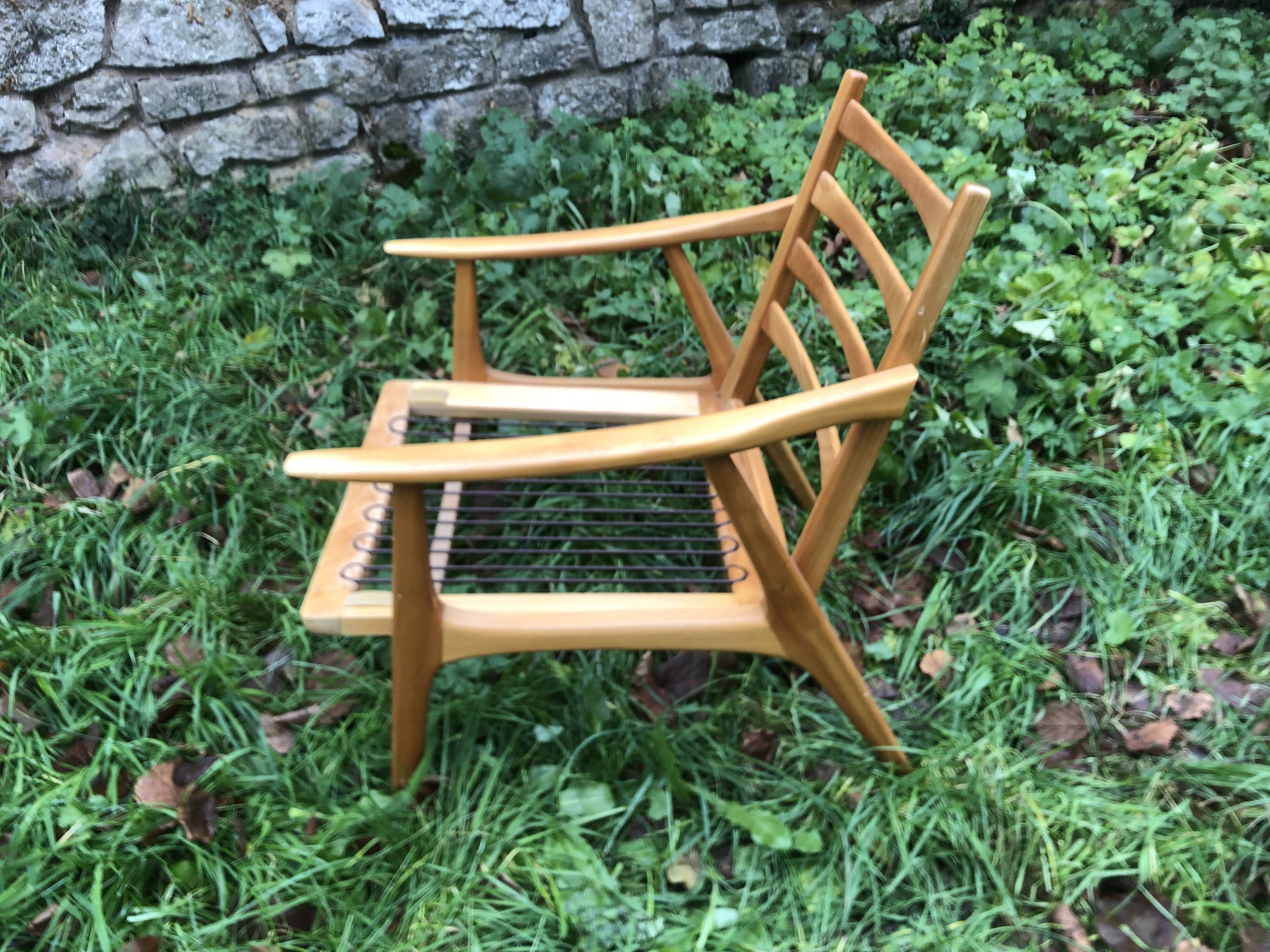 Fauteuils scandinaves bois blond vintage Années 60