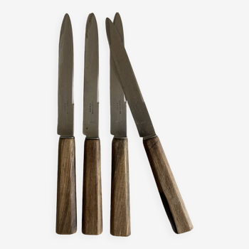 Série de 4 couteaux de campagne Christofle Paris acier manche en bois