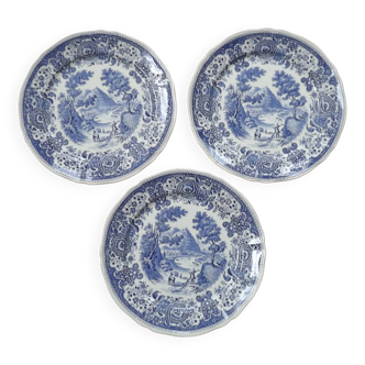 Set Of 3 Villeroy And Boch Burgenland Design Blue & White Dinner Plates