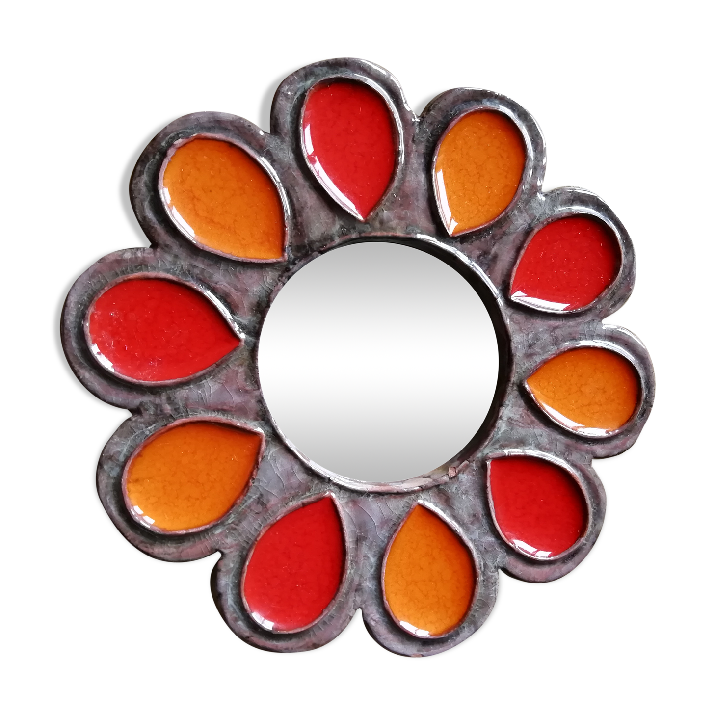 Mirror enamelled ceramic flower 18cm