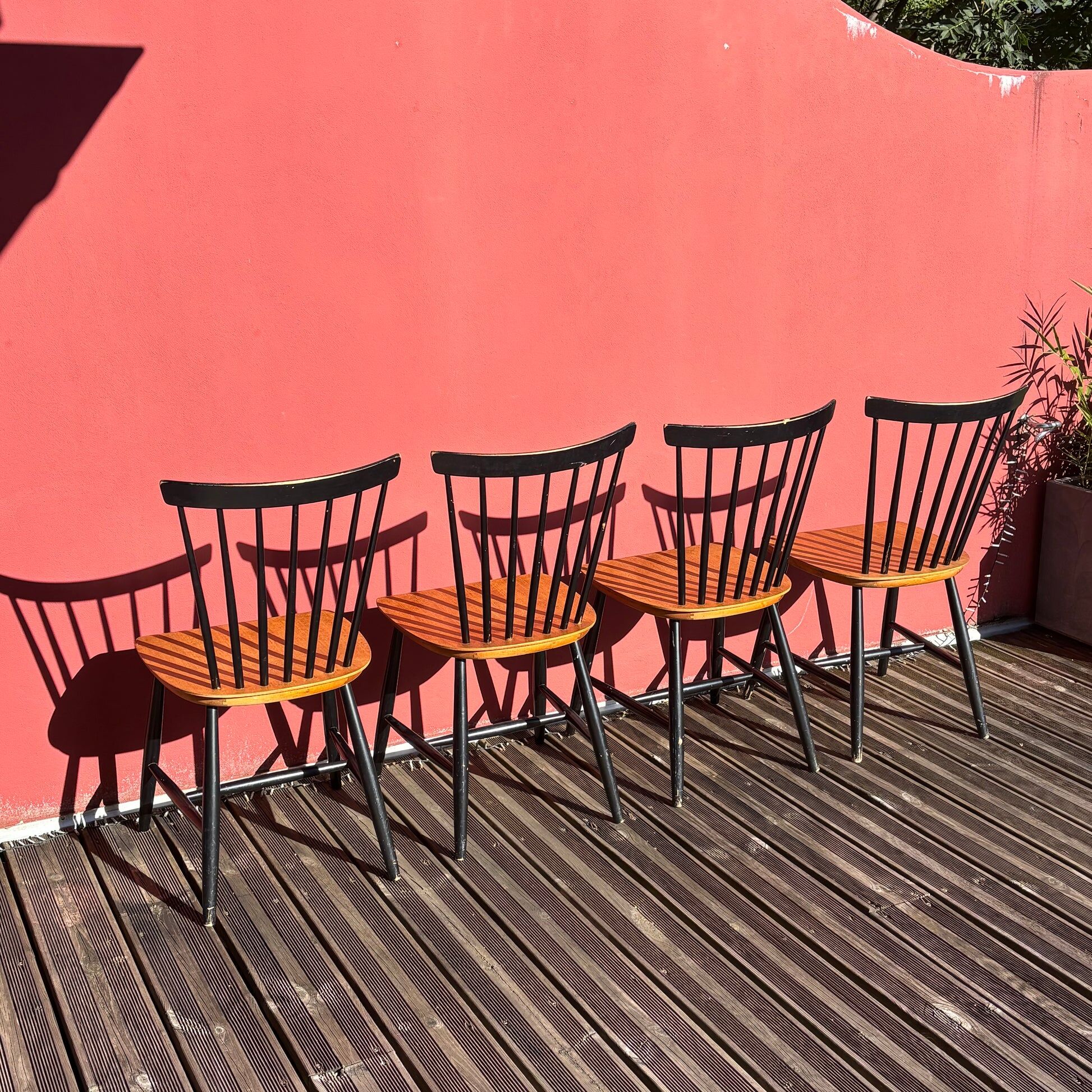 Set of 4 chairs by Sven-Erik Fryklund for Hagafors, Sweden, 1960s.