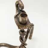 Pair of brutalist wrought iron candlesticks, French work, 1950s-1960s