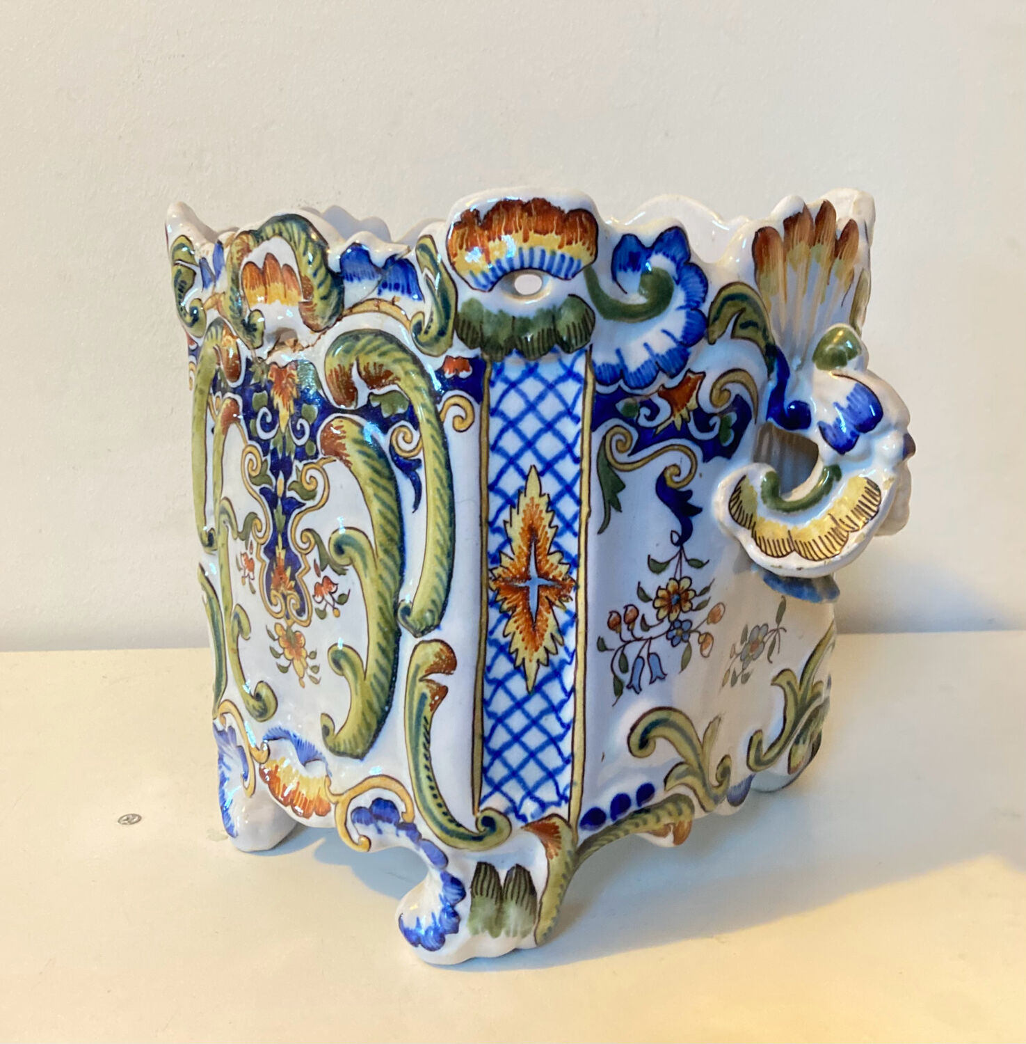 Earthenware cache pot from ROUEN, 19th century.