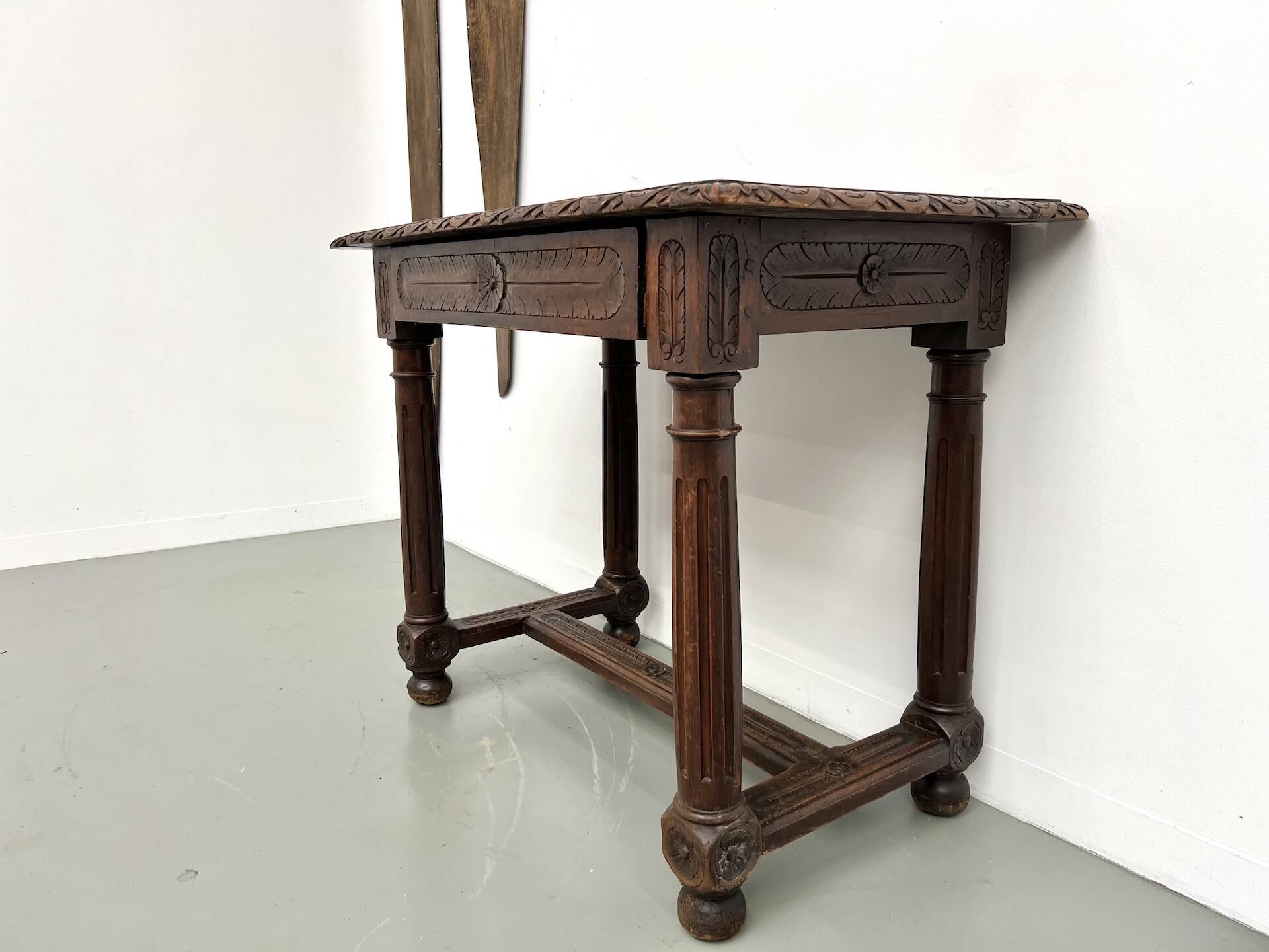 Small carved oak writing table, 19th century