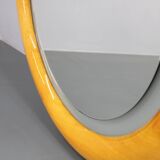 1970s Italian Round Mirror in Wooden Frame with Light