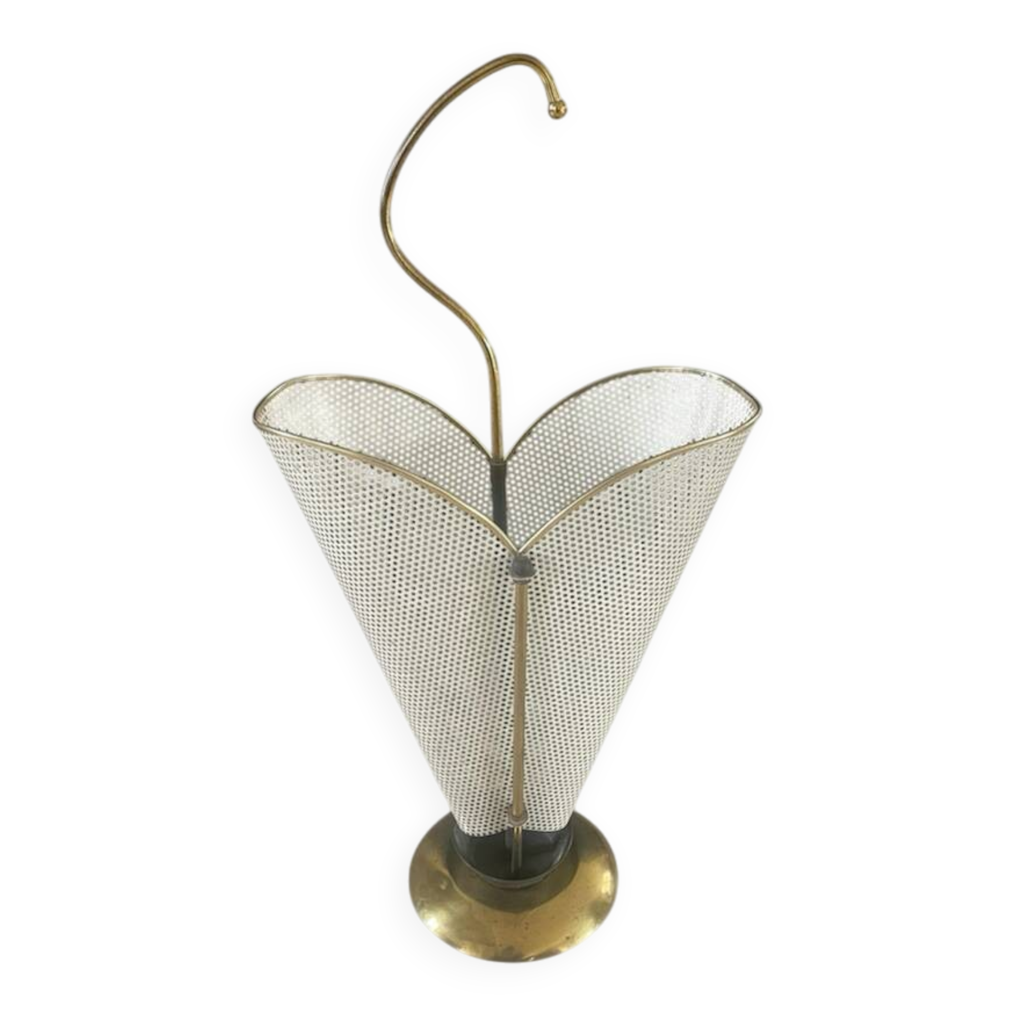 Metal umbrella stand with rigitulle and brass from the 1950s.