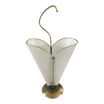 Metal umbrella stand with rigitulle and brass from the 1950s.