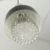 Mid century modern 3-light pendant lamp glass and chrome and black metal 1960s