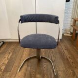 2 chaises "space age" velours bleu gris remises à neufs