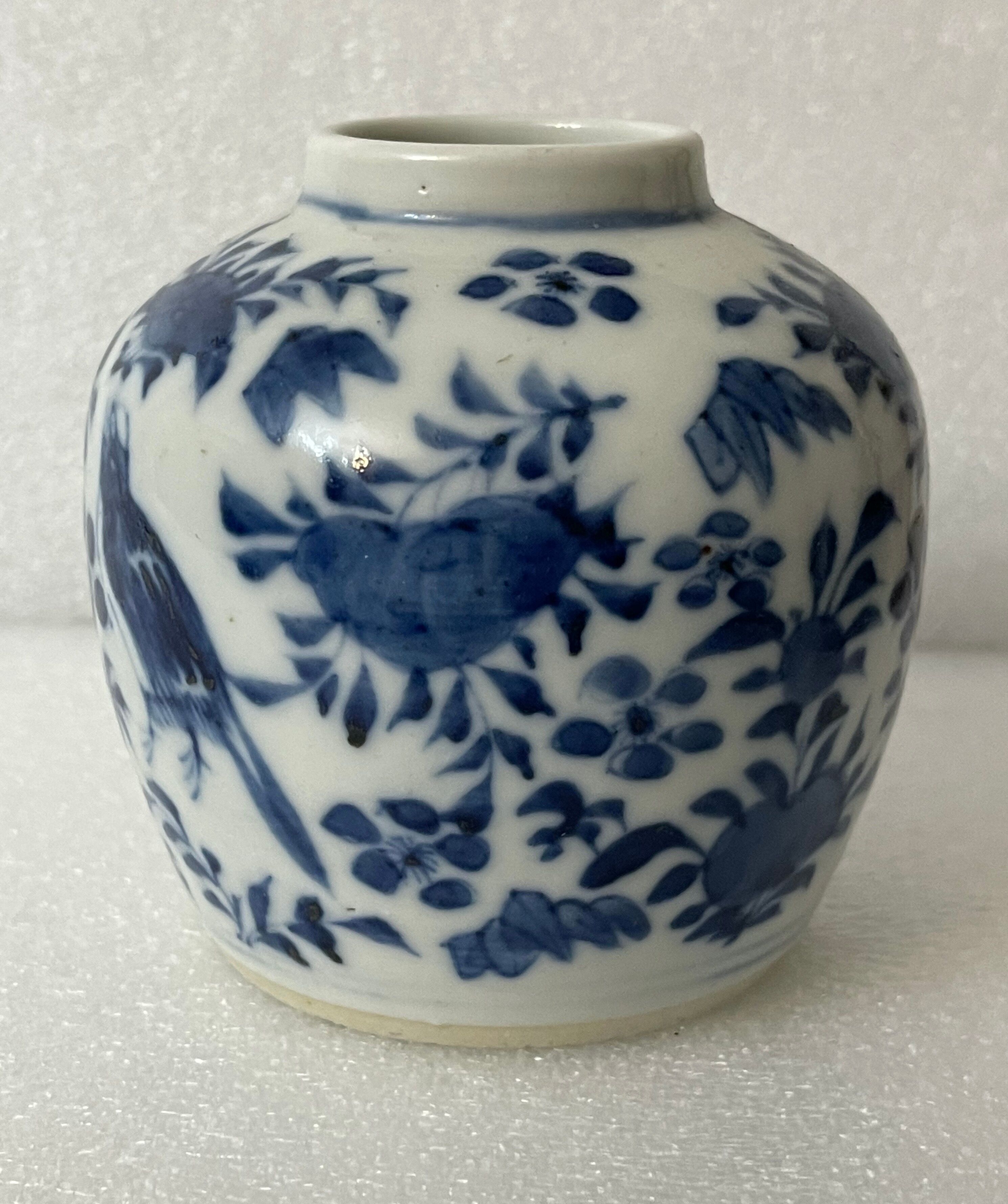China blue white pot with butterfly bird décor nineteenth signature 4 characters