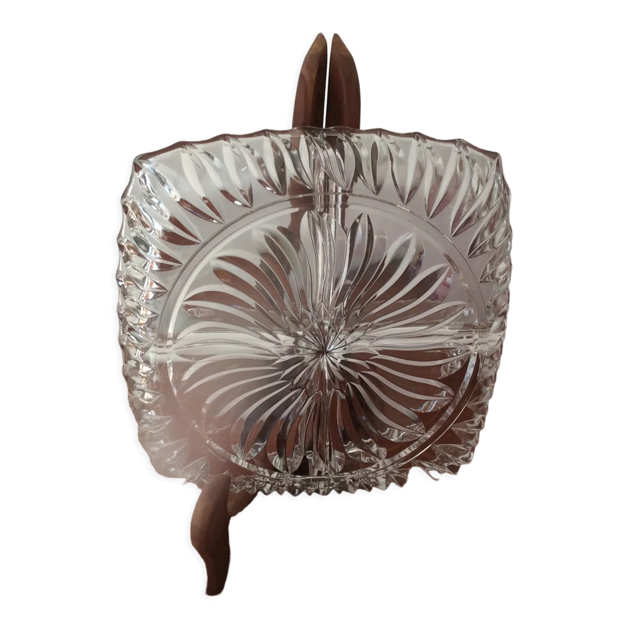 Old 4-compartment dish, servant, very thick glass vintage