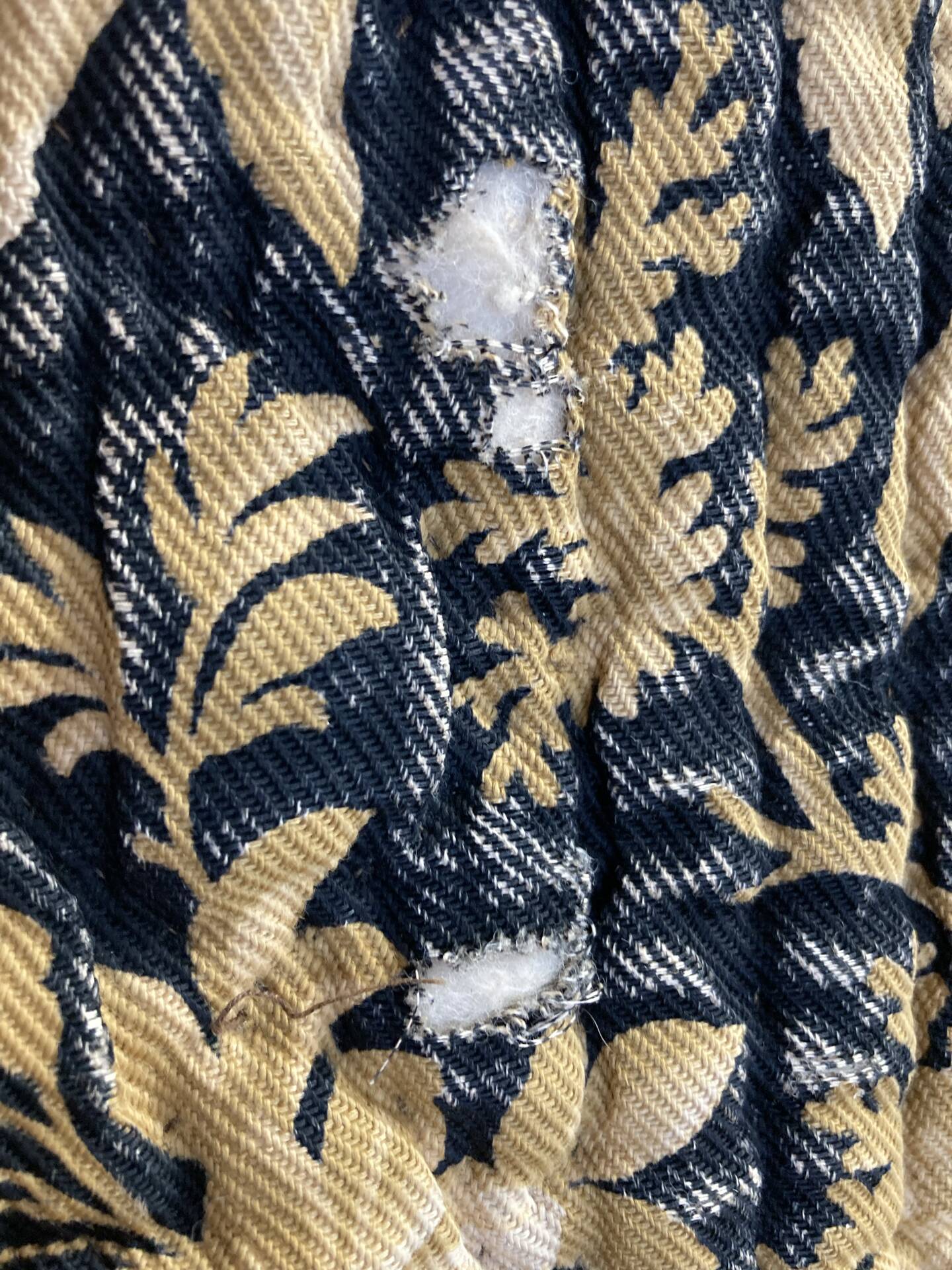 Antique hand-stitched boutis bedspread, floral fabric, 19th century.
